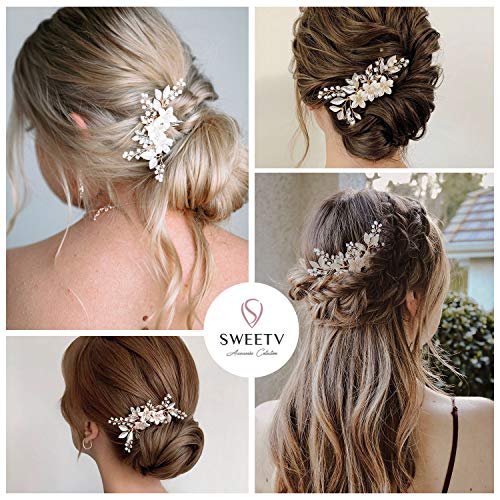 SWEETV Peine de pelo de boda clip nupcial cristal accesorios para el cabello para novias y dama de honor