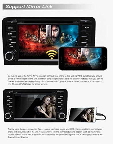 SWTNVIN Unidad de Audio estéreo para Coche Android 10 Compatible con Audi A3 S3 RS3 Sportback Reproductor de DVD Radio de 7 Pulgadas Pantalla táctil HD navegación GPS con DSP Bluetooth WiFi 2GB+16GB