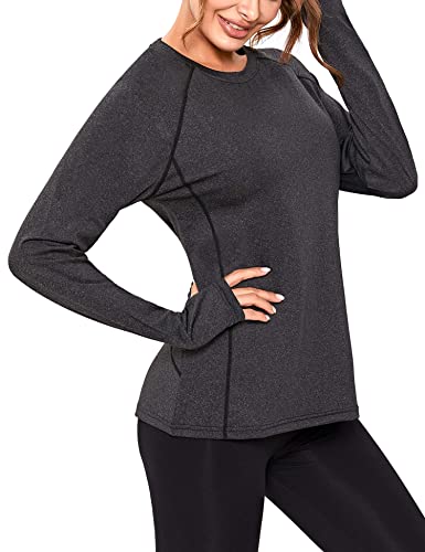 Sykooria Camiseta Deportiva Mujer de Manga Larga Sin Costuras Sudaderas Fitness Transpirable Suave Ropa Deportiva para Mujer-Negro-L