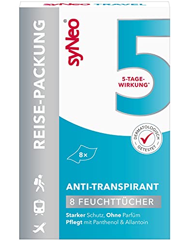 syNeo 5 toallitas desodorantes antitranspirantes para hombres y mujeres, toallitas desodorantes contra la sudoración intensa, 1 paquete (8 x 2,5 ml)