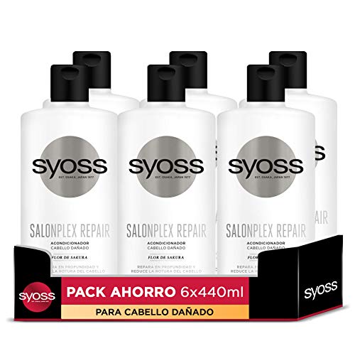 Syoss - Acondicionador para pelo dañado - SalonPlex - 6uds de 440Ml (2.640ml) – Repara en profundidad y reduce la rotura del cabello - Cabello como recién salido de la peluquería