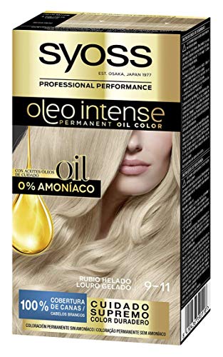 Syoss Oleo Intense - Tinte 9-11 Rubio helado – Coloración permanente Sin Amoníaco – Cobertura profesional de canas – Resultados de peluquería (Pack De 3)