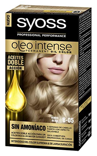 Syoss Oleo Intense - Tono 8-05 Rubio Beige – Coloración permanente sin amoníaco – Resultados de peluquería – Cobertura profesional de canas