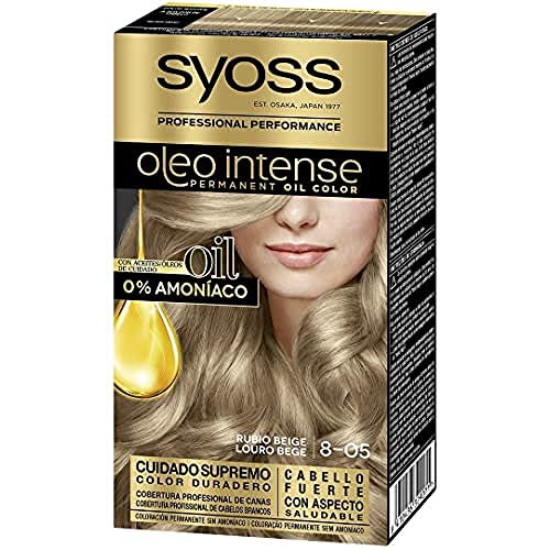 Syoss Oleo Intense - Tono 8-05 Rubio Beige – Coloración permanente sin amoníaco – Resultados de peluquería – Cobertura profesional de canas