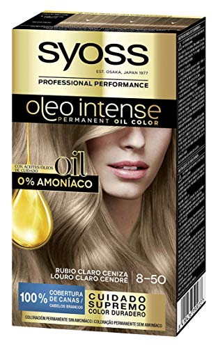 Syoss Oleo Intense - Tono 8-50 Rubio Ceniza – Coloración permanente sin amoníaco – Resultados de peluquería – Cobertura profesional de canas - 120 g