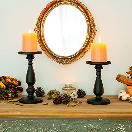 Sziqiqi Vintage Grande Portavelas de Columna Juego de 2 Velas para Candelabros de Metal Retro Negro Mate Candelabros Centro de Mesa Ornamentos Mesa de Centro Comedor Manto Chimenea Decoracion