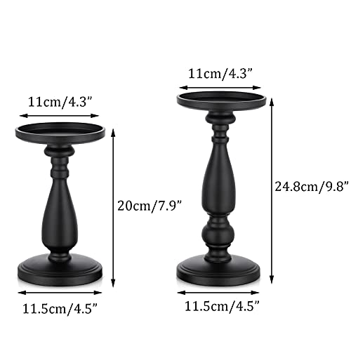 Sziqiqi Vintage Grande Portavelas de Columna Juego de 2 Velas para Candelabros de Metal Retro Negro Mate Candelabros Centro de Mesa Ornamentos Mesa de Centro Comedor Manto Chimenea Decoracion