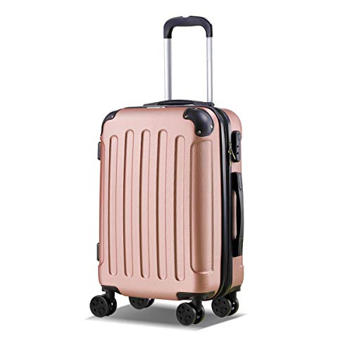 T-LoVendo TLVMA-ROSE GOLD Maleta Pequeña de Cabina Equipaje de Mano Trolley 4 Ruedas Viaje Semirígida Color Oro Rosa