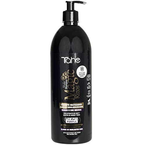 Tahe Magic Rizos Champú Violet Hidratante Matizador Low Poo Purple, para Cabellos Rubios o con Mechas (1000 ml)