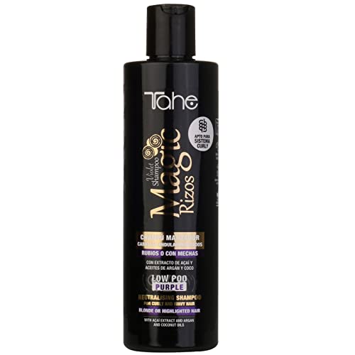 Tahe Magic Rizos Champú Violet Hidratante Matizador Low Poo Purple, para Cabellos Rubios o con Mechas (300 ml)