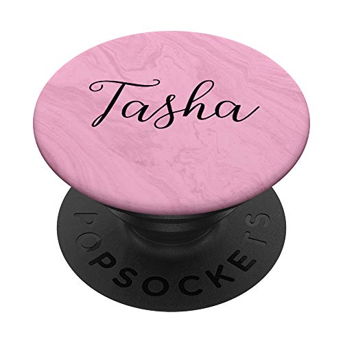 Tasha Nombre Personalizado Rosa Chica Linda Mujeres Personalizadas Negro PopSockets PopGrip Intercambiable