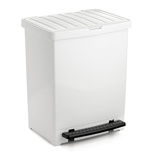 Tatay Cubo de Pedal, 25L de Capacidad, Pedal Retráctil, Polipropileno, Libre de BPA, Bolsa Basura 30L. Color Blanco . Medidas 33.5 x 31 x 42cm