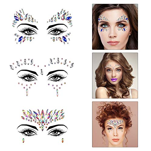 Tatuaje Cristal Temporal Carnaval KATOOM 9pcs Joyas Pegatinas Faciales Gemas,Cara Diamantes de Imitación,Hada de las flores para Fiestas, Maquillaje Cosplay Juego de Roles Disney Mujeres