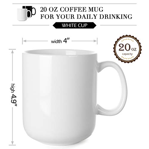 Taza de café de porcelana blanca de 20 onzas, taza de café para té, leche, agua, zumo de cacao