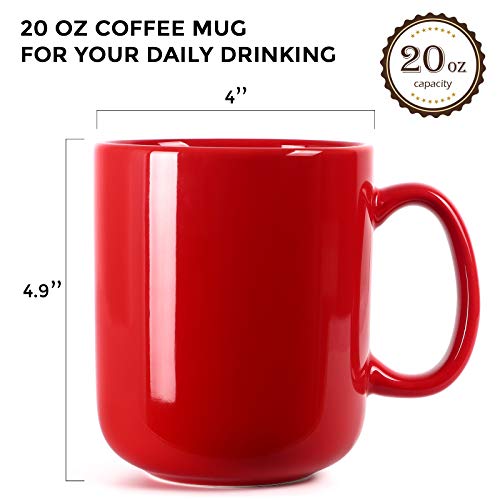 Taza de café grande de cerámica de 20 onzas, taza de té de porcelana roja para té de leche y cacao