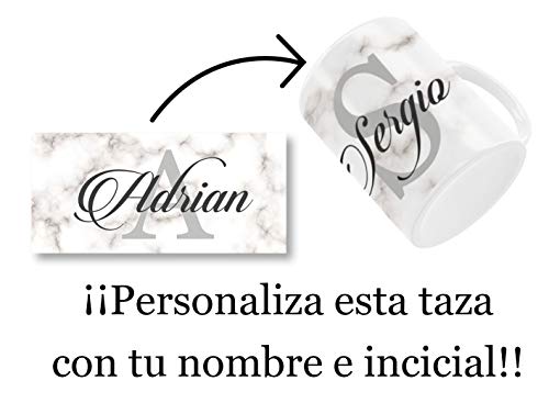 Taza PERSONALIZADA (con Inicial y Nombre) con Diseño Exclusivo NOMBRE Gris · Tazas Personalizadas a Todo Color (360º alrededor de la Taza) · Ideal para Familiares o Amigos