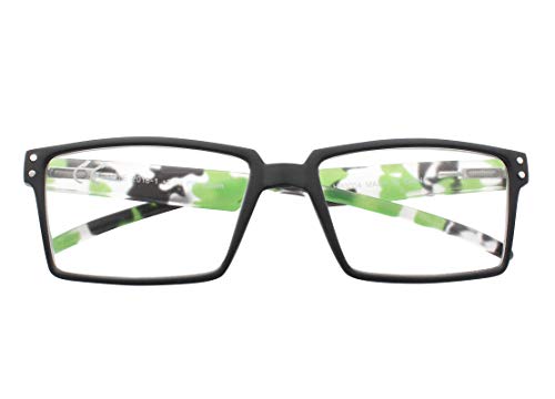 TBOC Gafas de Lectura Presbicia Vista Cansada – Graduadas +2.50 Dioptrías Montura Negra Patillas Camuflaje Verde de Diseño Moda para Hombre Mujer Unisex Lentes de Aumento para Leer Ver de Cerca