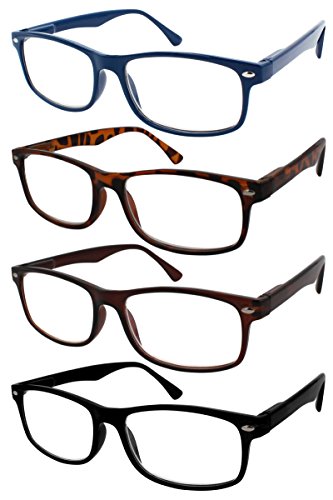 TBOC Gafas de Lectura Presbicia Vista Cansada - (Pack 4 Unidades) Graduadas +2.00 Dioptrías Montura de Pasta Azul Marrón Negra Carey Diseño Moda Hombre Mujer Unisex Lentes de Aumento Leer Ver Cerca