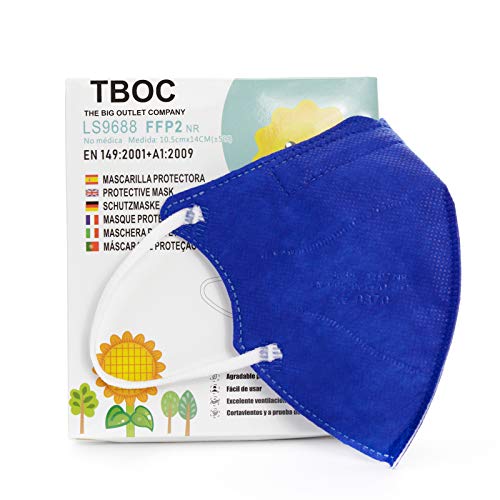 TBOC Mascarillas FFP2 [Pack 10 Unidades] Máscaras [Talla Pequeña] Desechables [Azul] 5 Capas [No Reutilizables] Transpirables Plegables con Pinza Nasal [Certificadas y Homologadas]