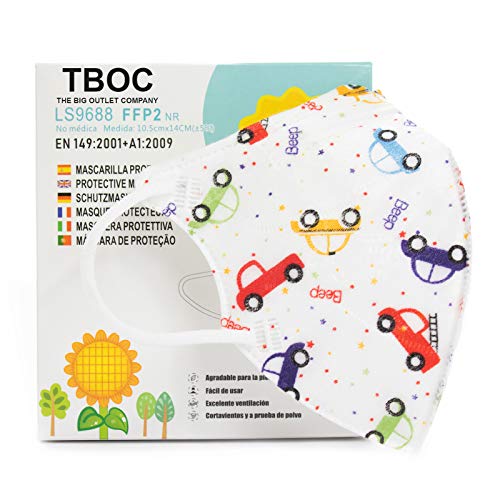 TBOC Mascarillas FFP2 [Pack 10 Unidades] Máscaras [Talla Pequeña] Desechables [Coches] 5 Capas [No Reutilizables] Transpirables Plegables con Pinza Nasal [Certificadas y Homologadas]