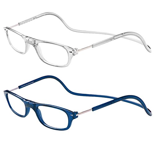 TBOC Pack: Gafas de Lectura Presbicia Vista Cansada – (Dos Unidades) Graduadas +3.00 Dioptrías Montura Transparente y Azul Hombre Mujer Imantadas Plegables Lentes Aumento Leer Ver Cerca Cuello Imán