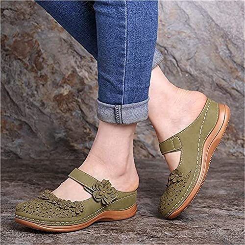 TCWDX Sandali da Donna Baotou Liang Infradito Pantofole estive Fondo Piatto Rotondo Retro Floreale Dolce piattaforma Scarpe Sandali Piatti Sandalia in Pelle