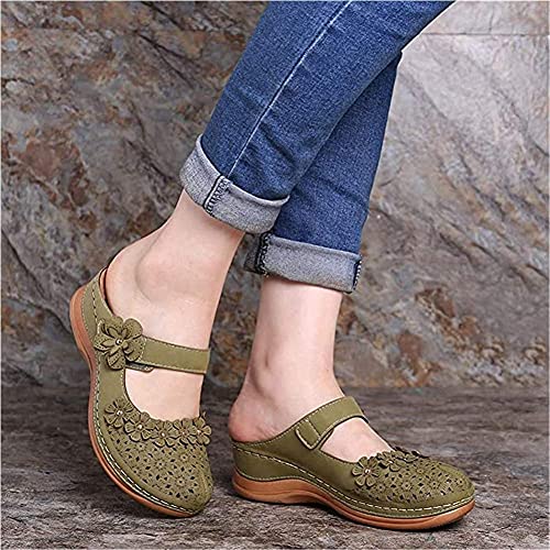 TCWDX Sandali da Donna Baotou Liang Infradito Pantofole estive Fondo Piatto Rotondo Retro Floreale Dolce piattaforma Scarpe Sandali Piatti Sandalia in Pelle