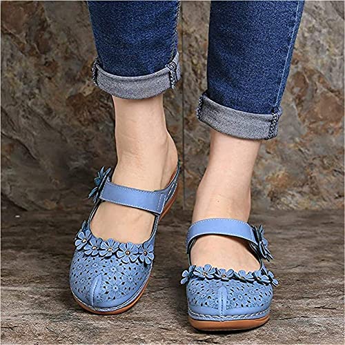 TCWDX Sandali da Donna Infradito Pantofole estive Fondo Piatto Rotondo Retro Floreale Dolce Piattaforma Scarpe Sandali Piatti Sandali in Pelle PU