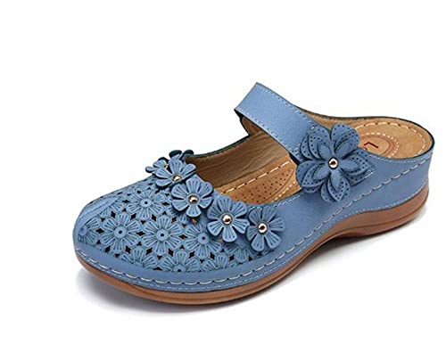 TCWDX Sandali da Donna Infradito Pantofole estive Fondo Piatto Rotondo Retro Floreale Dolce Piattaforma Scarpe Sandali Piatti Sandali in Pelle PU