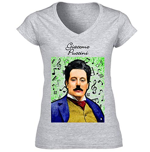 teesquare1st Camiseta de mujer Giacomo PUCCINI Composer Gris