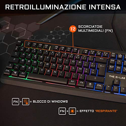 THE G-LAB Combo Iridium - Teclado y ratón para Gaming - USB Italina Anti-Ghosting + Ratón de Gaming LED 3200 dpi - Compatible con PC/PS4/PS5/Xbox One/Xbox Series X - Nuevo 2021