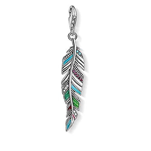 Thomas Sabo Colgante charm para mujer en forma de pluma étnica, plata de ley 925, Y0034-340-7