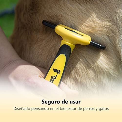 Thunderpaws Peine Profesional para Mascotas, Herramienta de Cuidado para Perros, D-Shedz para Razas de Perros, Gatos con Pelo Corto o Largo, Pequeño, Mediano y Grande (Amarillo)