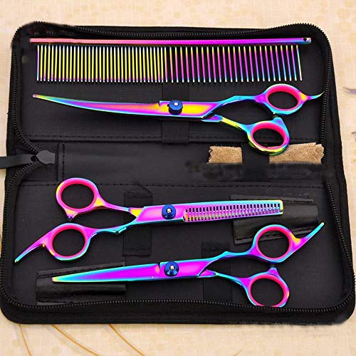 Tijeras de Perro Peluquería Profesional Entresacar Grooming Kit Set 4 Juegos de Tijeras Curvas para Cortar el Pelo a Mascotas Acero Inoxidable para Mascotas Perros Gatos