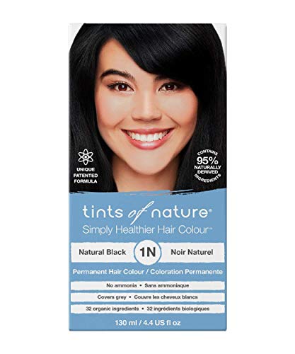 Tints of Nature 1N Negro natural, Tinte permanente de cabello, apto para veganos, 95% natural, sin amoníaco, parabenos ni propilenglicol, 1 paquete