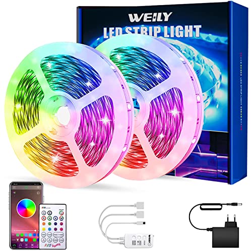 Tiras LED 10M Bluetooth, WEILY Sincronización de música luces led musica RGB Tira de luz LED que cambian de color