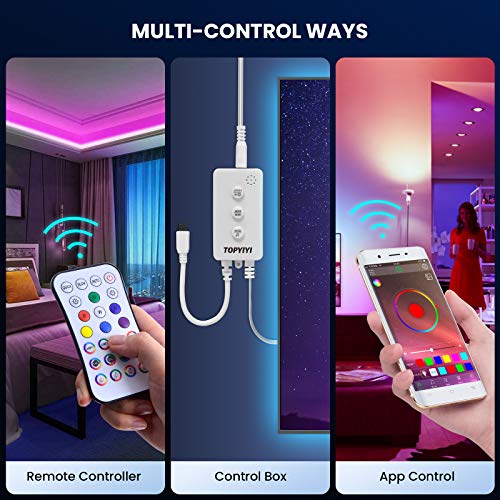 Tiras LED 6M RGB 5050 Música, TOPYIYI Bluetooth Luces de Tiras LED, luces led habitacion Controladas por APP, IR Control Remoto y Controlador, 16 Milliones de Colores, Modo de Horario para Hogar, Bar