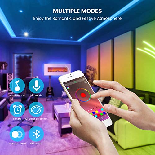 Tiras LED 6M RGB 5050 Música, TOPYIYI Bluetooth Luces de Tiras LED, luces led habitacion Controladas por APP, IR Control Remoto y Controlador, 16 Milliones de Colores, Modo de Horario para Hogar, Bar