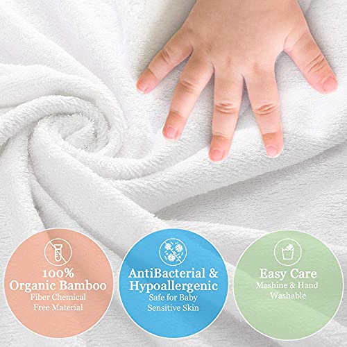 Toallas de Baño para Bebe, Toallas Bebe con Capucha, 90 x 90, Grande, Suave y Confortable, Extra Absorbente, 100% Bambú, con 2 Toallita, Niños y Niñas (Blanco)