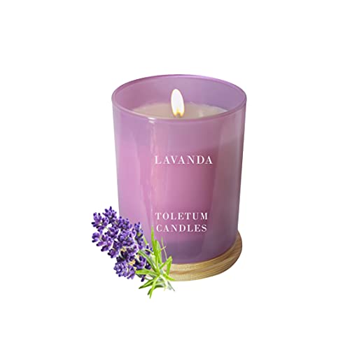 TOLETUM CANDLES Vela Aromática, Vela Perfumada de Lavanda (230g.) Vela Grande, En Vaso de Cristal, Cera de Soja Natural, Vegana, Velas Aromáticas Regalo, Larga Duración.