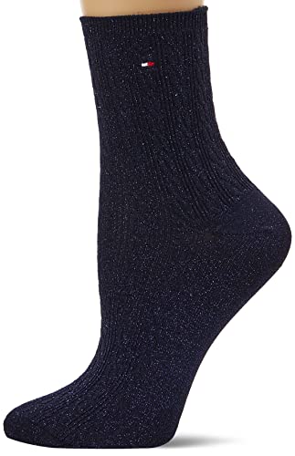 Tommy Hilfiger Cable Sparkle Women's Short Sock Calcetín Corto, Navy, 39 Regular para Mujer