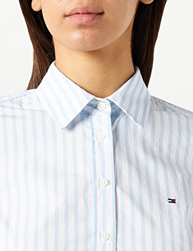 Tommy Hilfiger Camisa Org Cotton Regular LS, Bold STP/Breezy Blue, 44 para Mujer