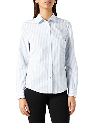 Tommy Hilfiger Camisa Org Cotton Regular LS, Bold STP/Breezy Blue, 44 para Mujer