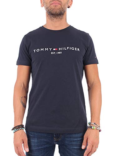 Tommy Hilfiger Logo T-Shirt Camiseta, Azul (Sky Captain 403), M para Hombre