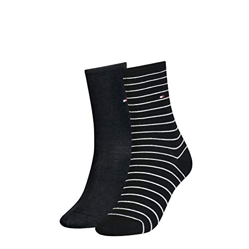 Tommy Hilfiger Small Stripe Women's Socks (2 Pack) Calcetines, Negro, 35/38 (Pack de 2) Unisex Niños