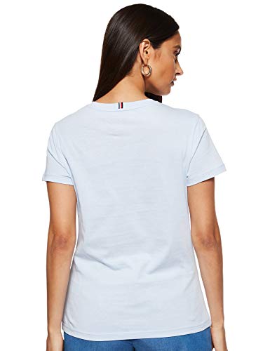 Tommy Hilfiger V-Neck T Camiseta de Manga Corta con Cuello de Pico y Logo en el Pecho, Breezy Blue, 32 (Talla del Fabricante: XX-Small) para Mujer