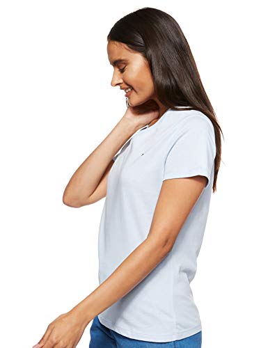 Tommy Hilfiger V-Neck T Camiseta de Manga Corta con Cuello de Pico y Logo en el Pecho, Breezy Blue, 32 (Talla del Fabricante: XX-Small) para Mujer