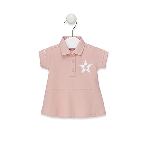 TOUS BABY - Vestido Efecto Polo Manga Corta para niña, Detalle de Estrella y Oso en el Pecho. (Rosa, 2_Years)