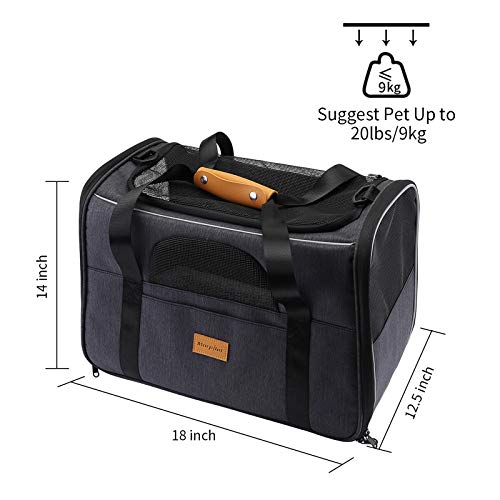 Transportín Perro Gato, Bolsa de Transporte Transpirable para Mascotas, Portador de Viaje con Correa de Hombro Ajustable, Transporte de Gato con Colchón Suave + Tazón Plegable (18 * 12.5 * 14 Inch)