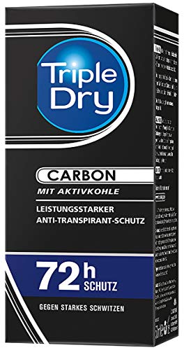 Triple Dry Carbon - Desodorante antitranspirante roll-On de 50 ml para evitar la sudoración intensa, con carbón activo para 72 horas de protección segura, antibacteriana, antitranspirante, 50 ml